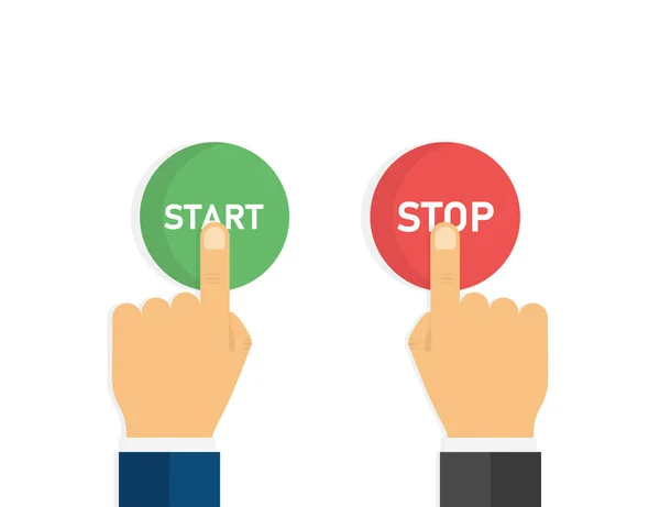 Main avec doigt appuyez sur le bouton stop vert et rouge. Cliquez sur icône vecteur. Appuyez sur le bouton icône vecteur. icône de puissance électrique . — Image vectorielle