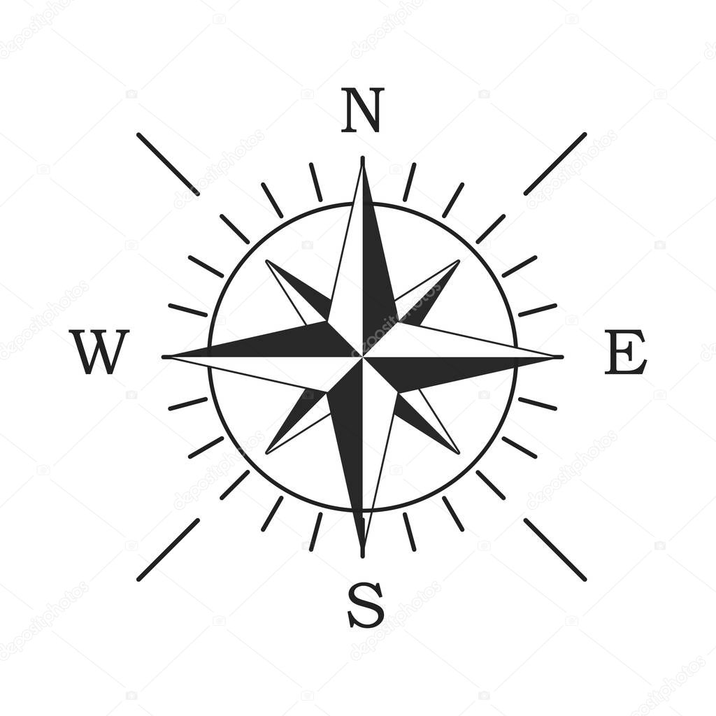 Compass icon. Location symbol. West north south east indicator. Navigation element. EPS 10