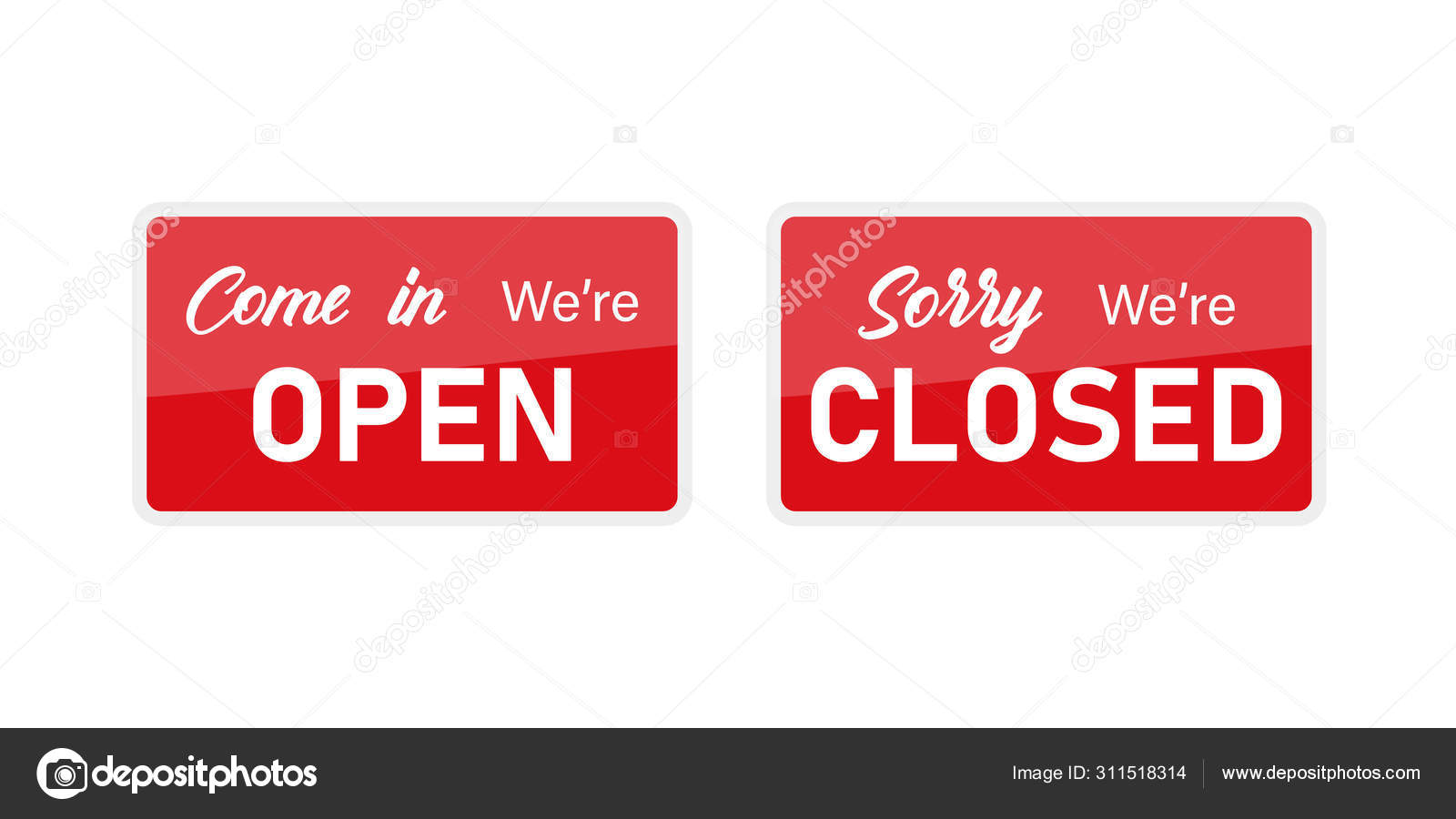 Red isolated signboards open and closed - Illustration of hanging signs ...