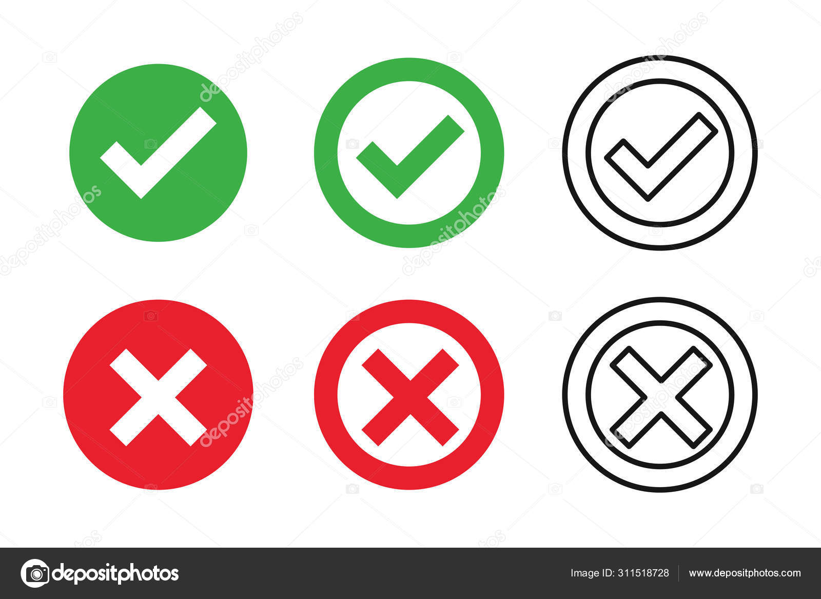 Doodle check mark e cross mark icon set check list símbolo