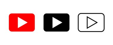 Kırmızı siyah çizgisel oynatma tuşu. Medya çalıcı ses sembolü. Düz grafik tasarım. İzole vektör tasarımı.