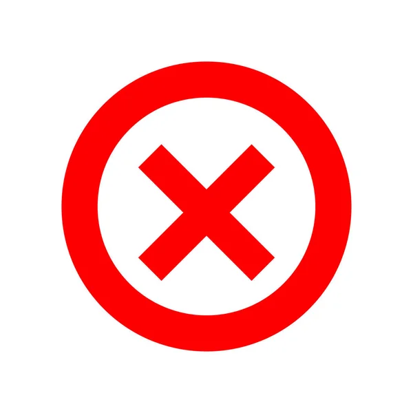 Rode kruis op witte achtergrond. Geïsoleerde vectorillustratie. Cirkelvorm geen knop. Negatief symbool. — Stockvector