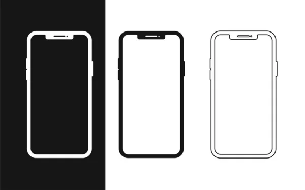 Set platte smartphone voor web design. Mobiele smartphone apparaat gadget. Blanco scherm geïsoleerd. Mobiele telefoonlijn icoon. Mobiele app vector illustratie. — Stockvector
