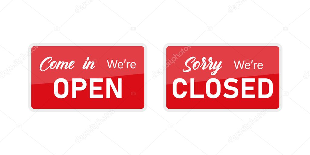 Red isolated signboards open and closed - Illustration of hanging signs in red color isolated on white background.
