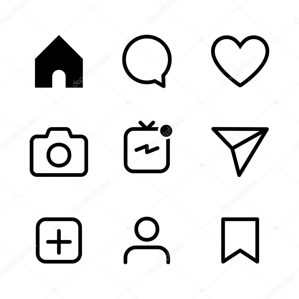 Social media icon user. Vector icon mobile phone. Social media interface icon. Menu design elements. Set of web icons. Internet technology.