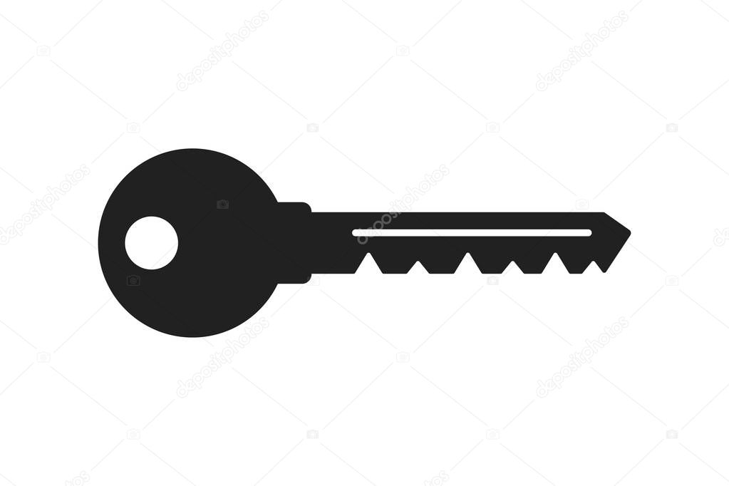Key icon. Isolated vector sign symbol. Flat black icon on white background. Vector object shape.