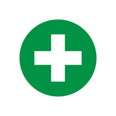 Yeşil çarpı izole vektör tıbbi veya eczane simgesi işareti veya sembol. İlaç hizmetleri. Taşıyıcı düz tıbbi bakım illüstrasyonu. İlk yardım.