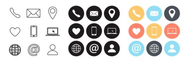 Set of contact us linear and colorful flat isolated icons. Web communication icons isolated. Flat simple vector icon. Mail phone location website account internet icon. clipart