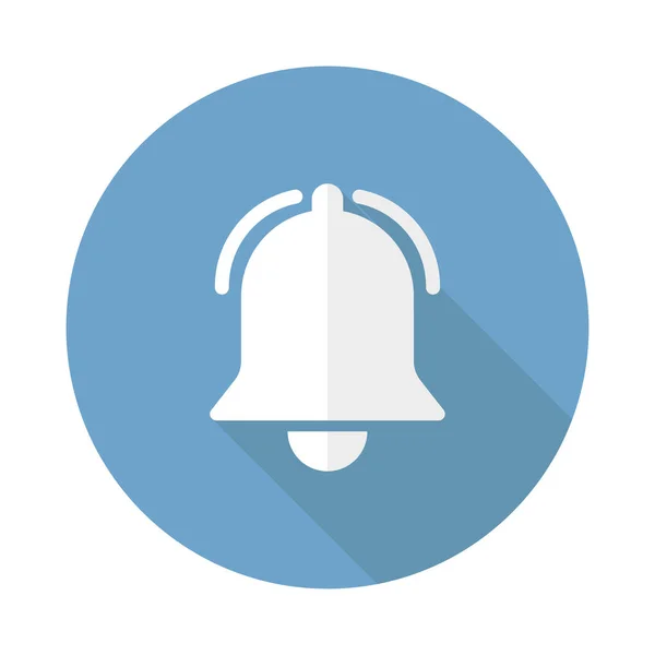 Campana icono vectorial aislado en fondo círculo azul con sombra. Campanilla o anillo icono vector alarma símbolo de alerta. Elemento de diseño vectorial. Botón con icono de campana . — Vector de stock