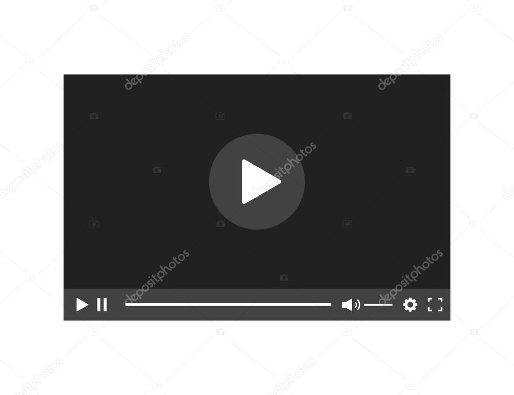 Video player isolated vector design element. Flat player icon. Mockup video. Template video frame. Template interface video player. Web site screen template.