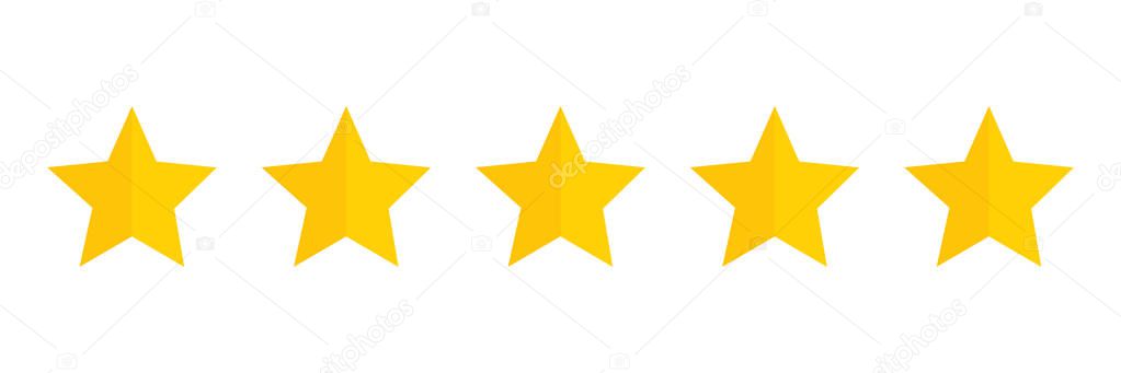 Five stars rating icon. Five golden star rating illustration vector. Premium quality customer service. Customer feedback ranking system. Feedback concept.