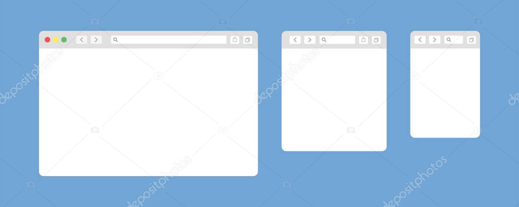 Browser window isolated vector web elements. Design template with browser window for mobile device design. Blank template. Website template design. Mockup for web site design.