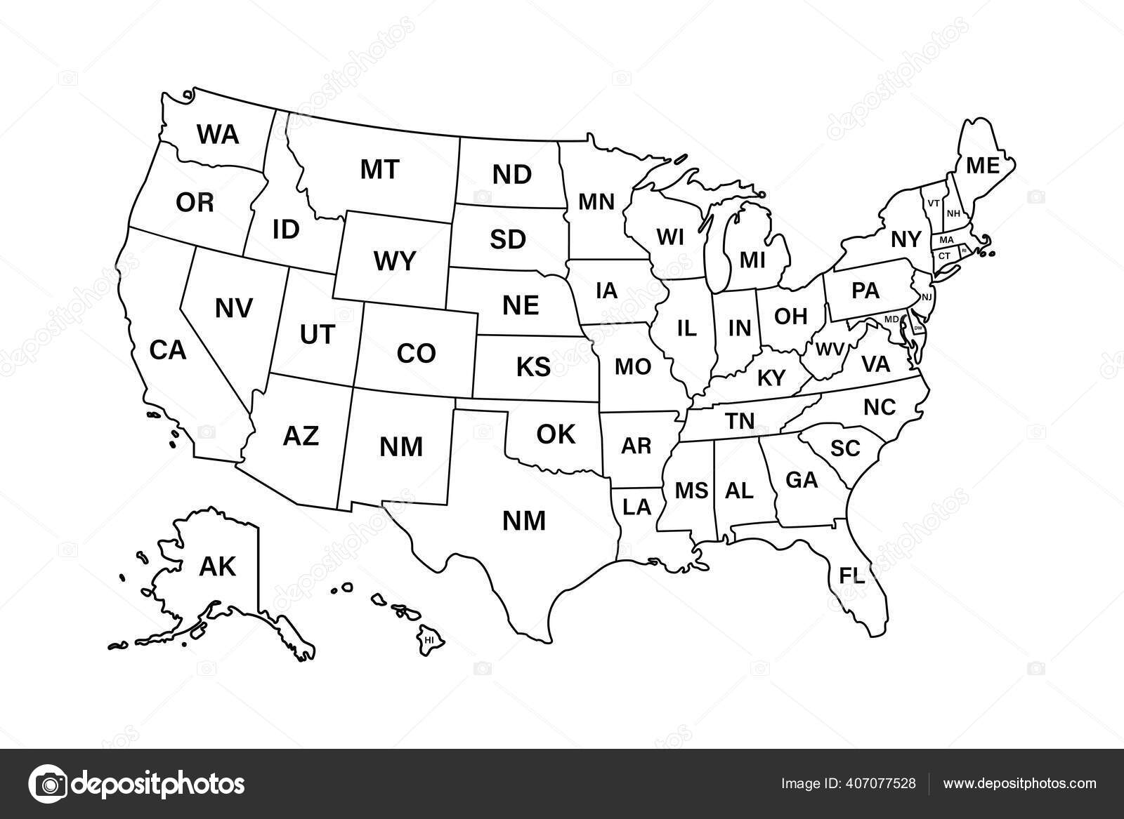 usa map with states black and white