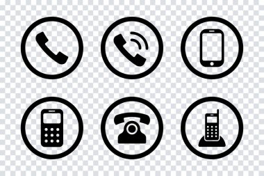 Telefon simgeleri. Vektör izole işaretler veya simgeler. Siyah vektör telefon koleksiyonu simgeleri. Vektör çağrısı izole edildi. EPS 10