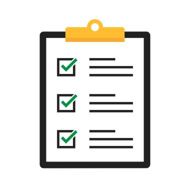 Listeli pano. Vektör izole illüstrasyon. Çizgi film tasarımında kontrol listesi olan pano. Kontrol listesi tam görevler, anket, sınav konseptleri. Hisse senedi. EPS 10 