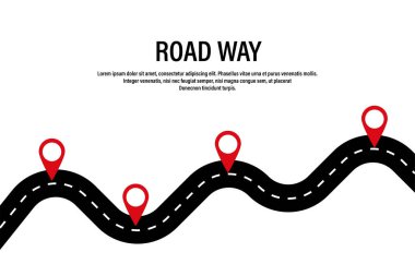 Virajlı yol. Yol göstergeli konum bilgisi. Vektör yol tasarımı. Stok vektörü. 