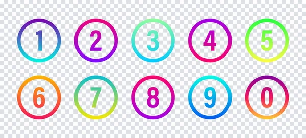 Bunte Zahlen Vektorisolierte Illustration Symbole Für Den Runden Zahlenverlauf Vektor — Stockvektor