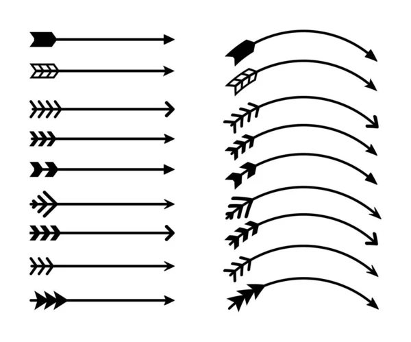 Sammlung Von Pfeil Symbolen Vektorisolierte Elemente Hipster Pfeil Stammespfeil Schwarz — Stockvektor