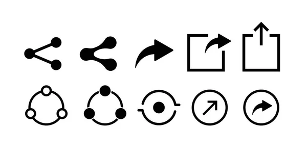 Compartilhar Ícone Conjunto Ícones Sinais Compartilhamento Preto Elementos Isolados Vector —  Vetores de Stock