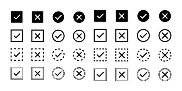 Marca Verificação Ícone Cruz Vetor Elementos Isolados Ícones Sinais Marque —  Vetores de Stock