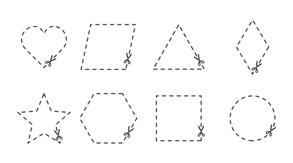 破線の幾何学的な形状のはさみ ベクトル絶縁点線の要素 クーポンテンプレート 株式ベクトル Eps — ストックベクタ