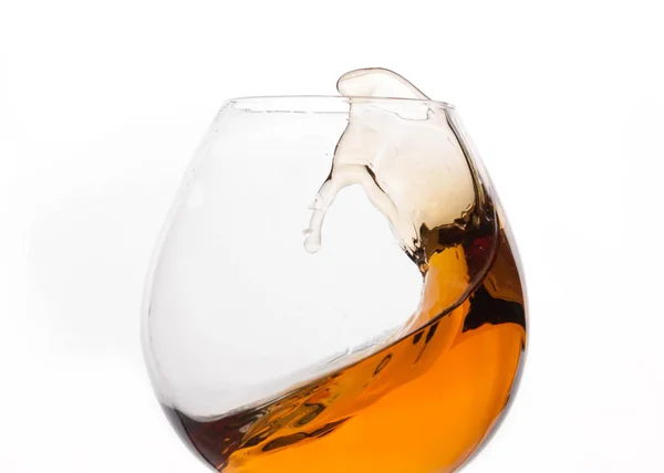 Splash Brown Whiskey Transparent Glass Isolated White — Stock Photo, Image