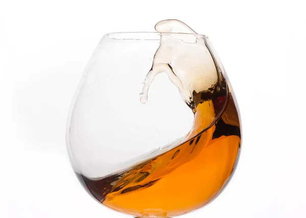 Splash Cognac Transparent Glass Isolated White — Stock Photo, Image
