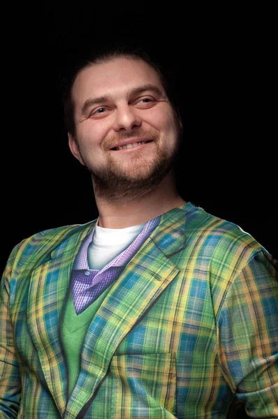Homem Barbudo Elegante Satisfeito Blazer Checkered Verde Olhando Afastado Isolado — Fotografia de Stock