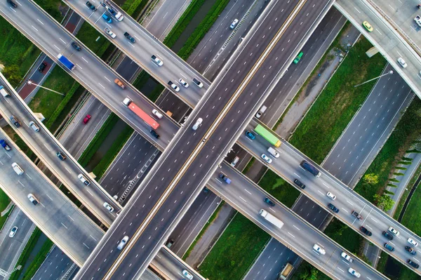 Transporte Cruce Tráfico Carretera Con Movimiento Del Vehículo Vista Aérea —  Fotos de Stock