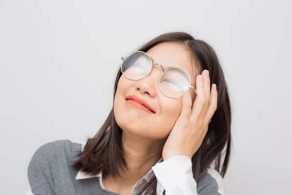 Joyeux Jeunes Lunettes Affaires Femmes Sur Fond Blanc — Photo