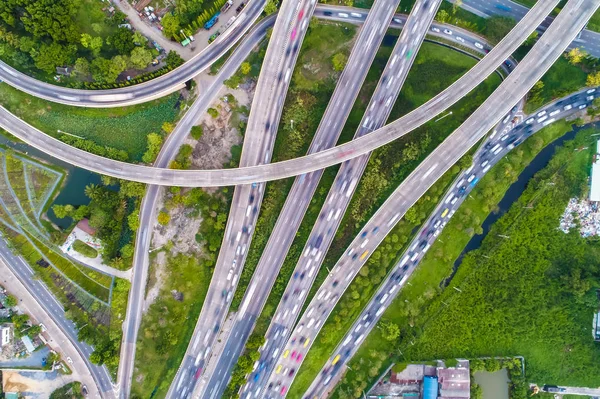 Olhe Para Baixo Vista Estrada Cruzamento Tráfego Com Conceito Transporte — Fotografia de Stock