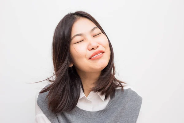 Sonriente Moda Asiático Hermosa Mujeres Sentir Feliz Blanco Fondo —  Fotos de Stock