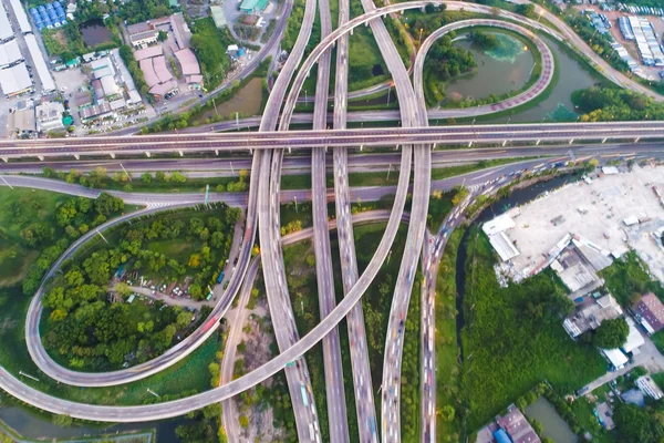 Aerial View Traffic Junction Road Turn Lane City Transport Industry — Stock Photo, Image