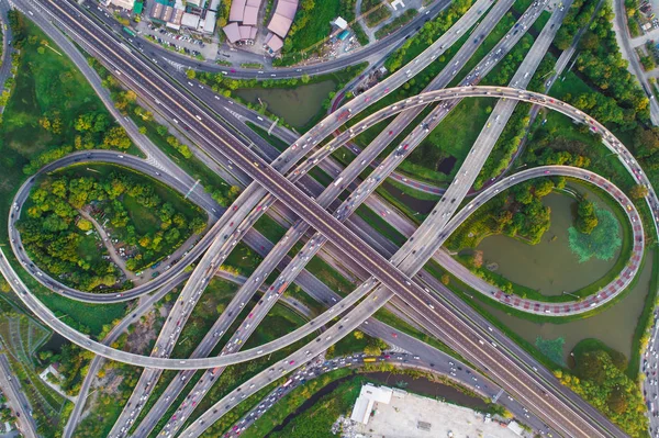 Estrada Junção Tráfego Visão Aérea Com Turn Lane Indústria Transporte — Fotografia de Stock