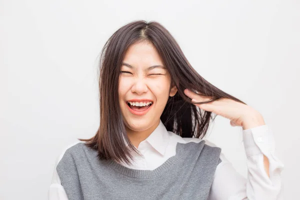Leende Mode Asiatisk Vackra Kvinnor Känna Sig Lycklig Vit Bakgrund — Stockfoto