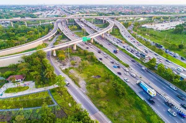 Autopista Transporte Tráfico Carretera Con Movimiento Vehículos Concepto Logístico Vista —  Fotos de Stock
