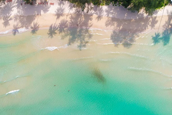 牧歌的な白い砂の海ビーチ青緑色の水夏バカンス背景空撮 — ストック写真