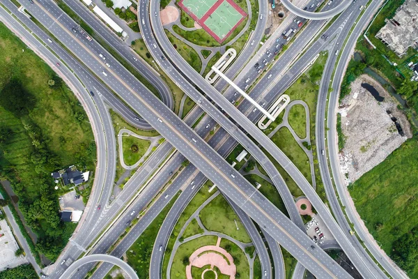 Vista Aérea Tráfego Estrada Principal Cidade Com Conceito Transporte Veículos — Fotografia de Stock