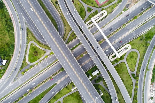 Vista Aérea Tráfego Estrada Principal Cidade Com Conceito Transporte Veículos — Fotografia de Stock