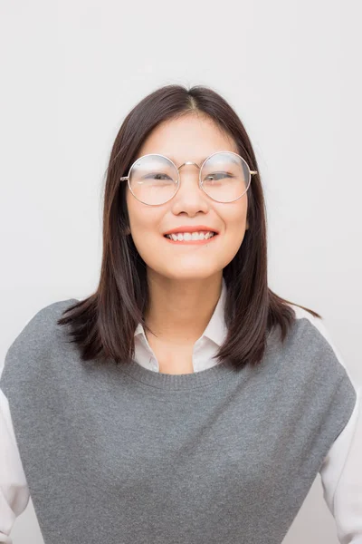 Sourire Confiance Mode Asiatique Femmes Lunettes Oeil Porter Sur Fond — Photo