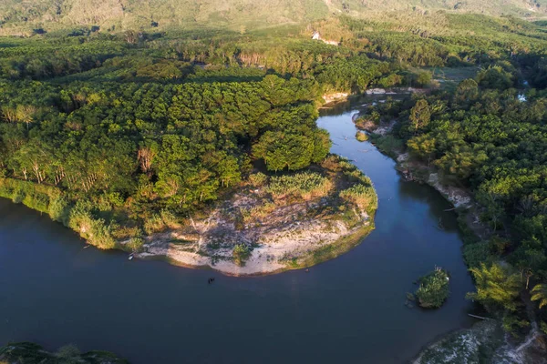 Green Nature Scenic Rain Forest Curve River Sunrise Aerial View — Stock Photo, Image