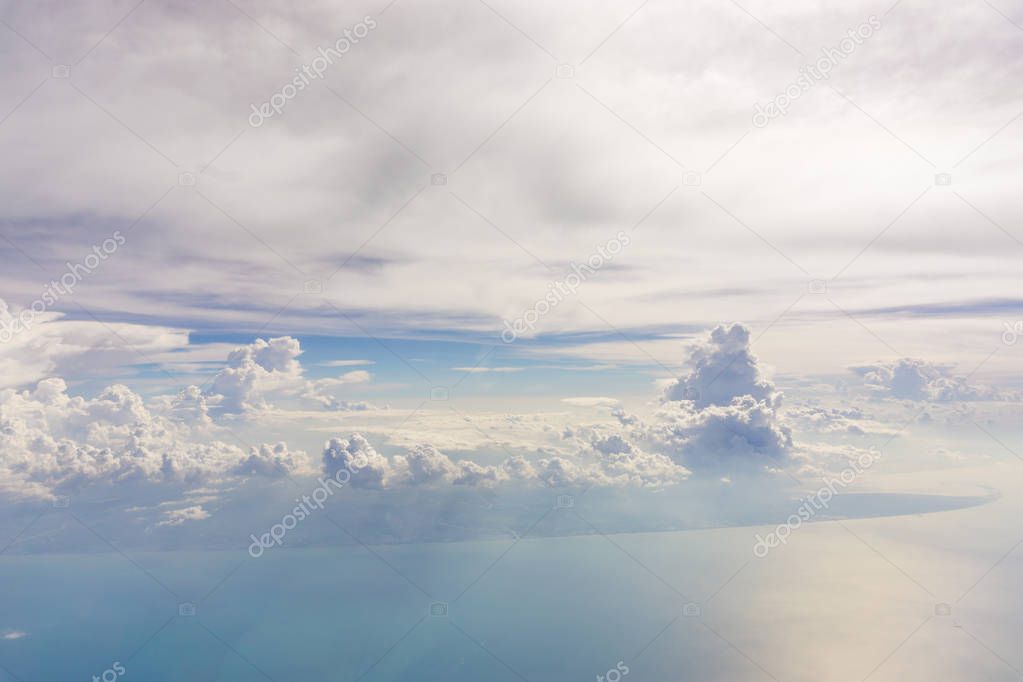 Blue sky with cloud  airplane view nature background