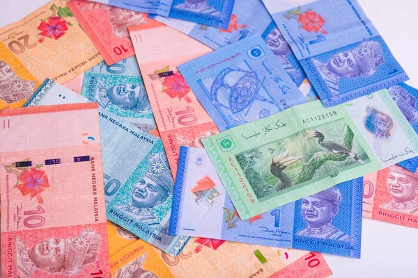 Ringgit Malásia Nota Dinheiro Fundo Branco Dinheiro — Fotografia de Stock