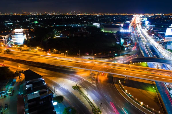 Nacht Licht Des Fahrzeugs Bewegung Verkehr Kreuzung Stadt Straße Luftaufnahme — Stockfoto
