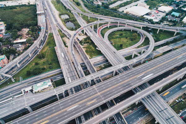 Aerial view city transport intersection road car movement, Transport industry