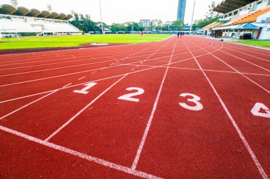 Koşu parkuru Atletizm Stadyumu, egzersiz arka plan Lane'de sayısı