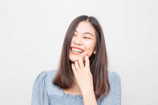Laughing Beautiful Asian Women White Background Portrait Women — Stock Photo, Image