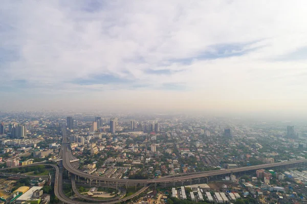Flygfoto Bangkok Byggnad Morgon Med Luftföroreningar Thailand — Stockfoto