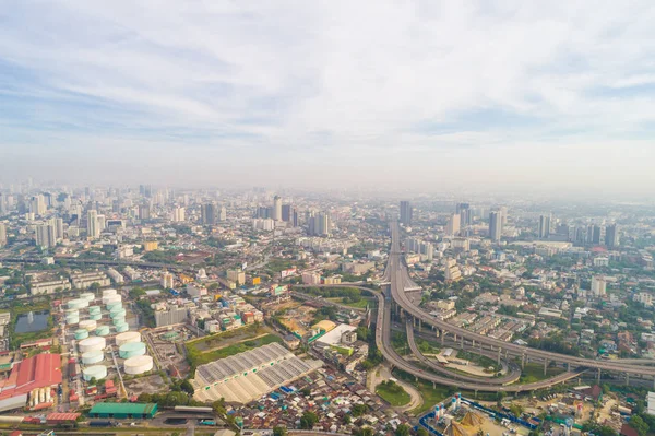 Flygfoto Bangkok Byggnad Morgon Med Luftföroreningar Thailand — Stockfoto