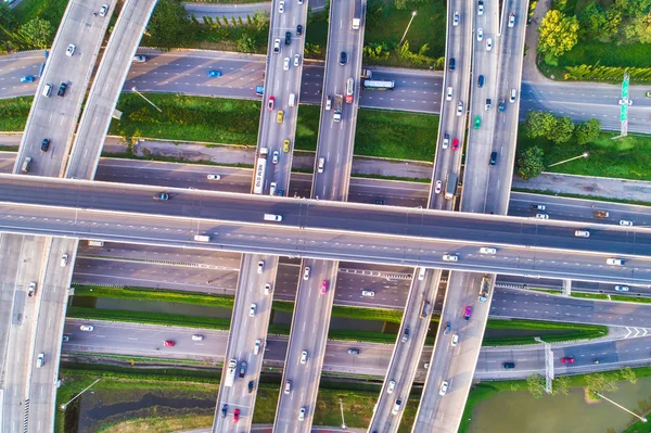 Aerea Sguardo Verso Basso Vista Intersezione Trasporto Urbano Movimento Del — Foto Stock